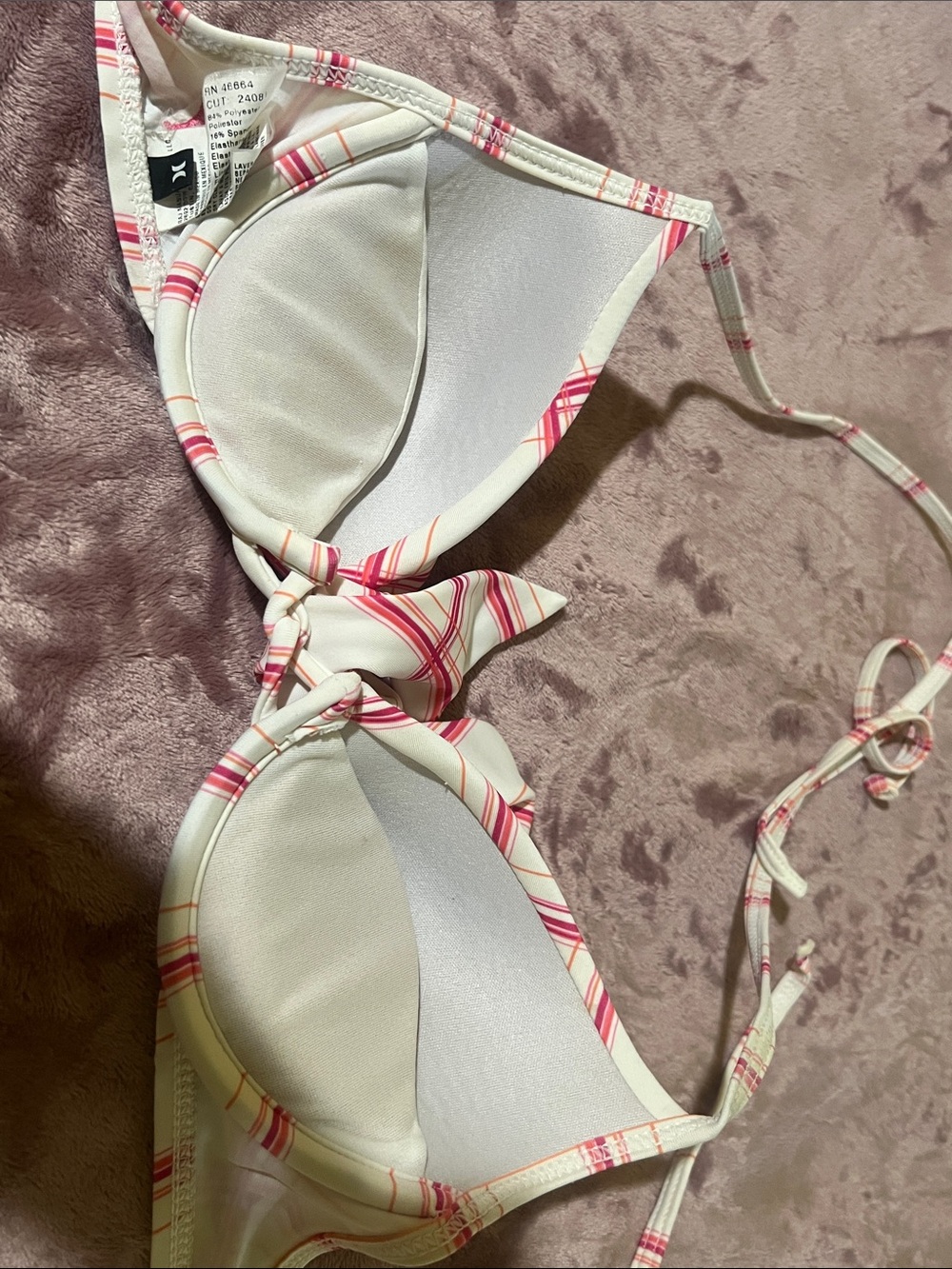 Hurley Pink and Coral Plaid Tie-Front Bikini Top - Picture 5 of 5